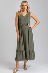 WATERLILY | Maxi Abito Premaman Verde con Scollo a V