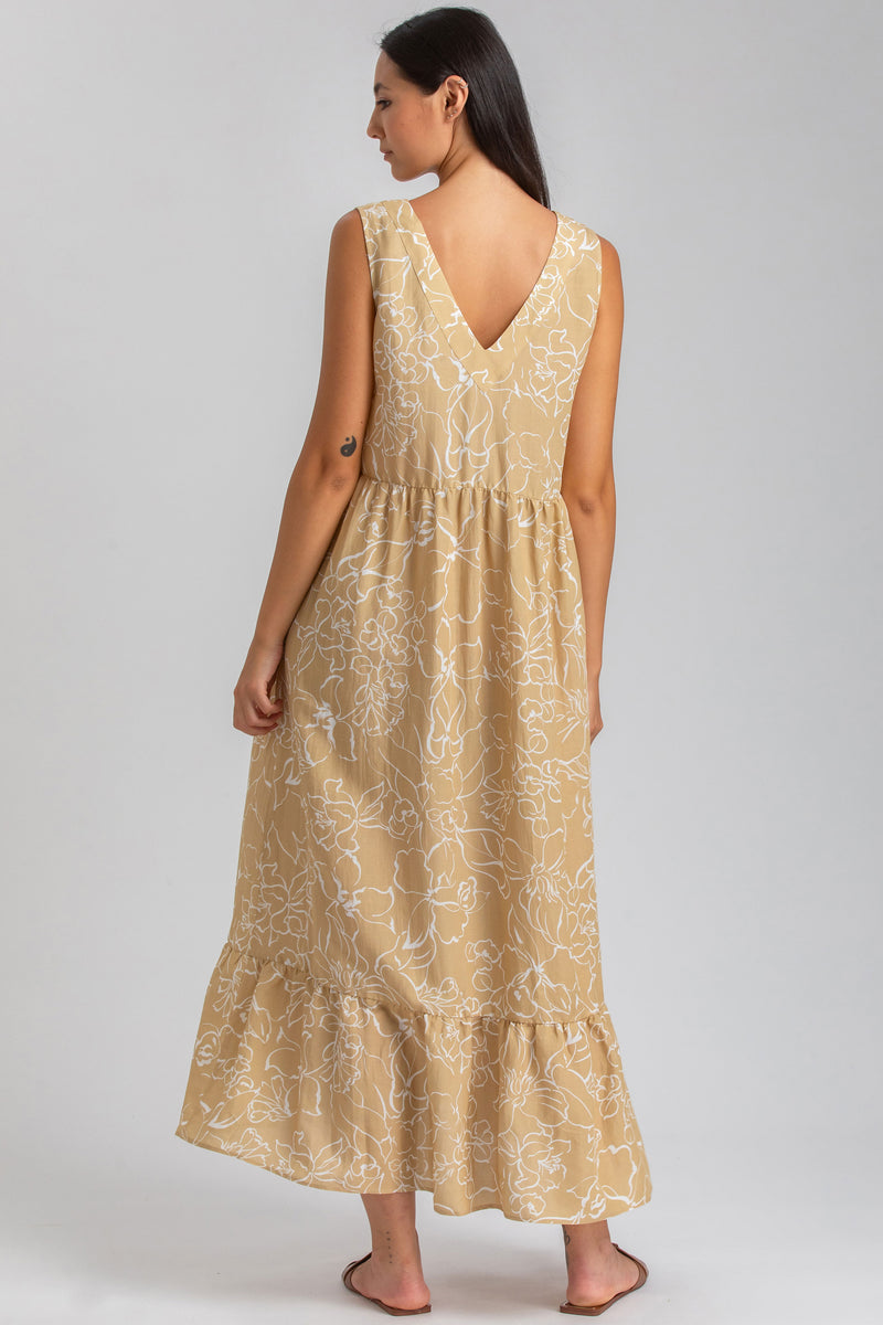 WATERLILY QD51 | Printed Maxi Maternity Dress with V-Neck