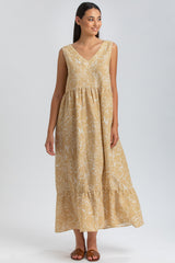 WATERLILY QD51 | Printed Maxi Dress with V-Neck