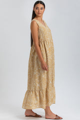 WATERLILY QD51 | Printed Maxi Dress with V-Neck