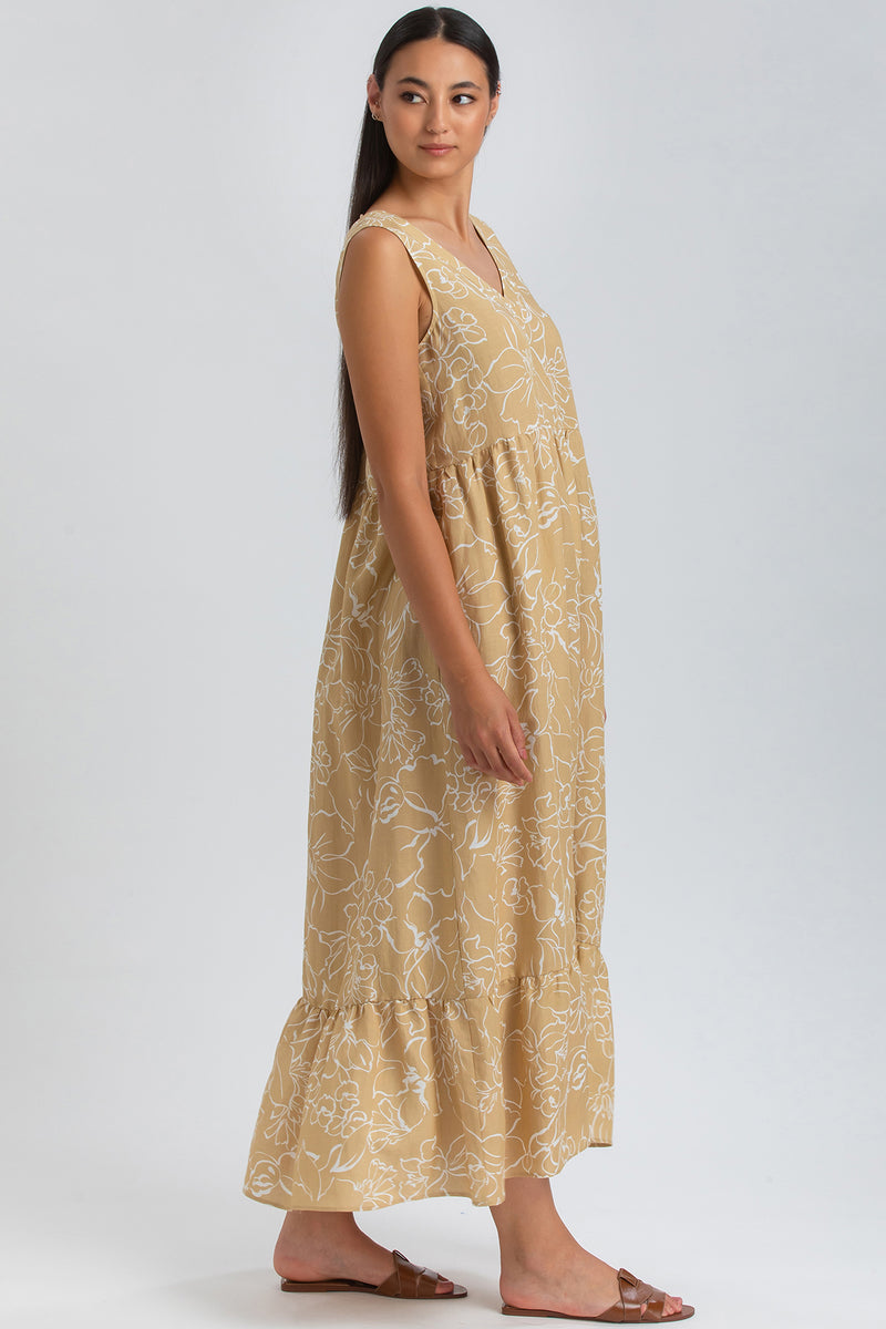 WATERLILY QD51 | Printed Maxi Dress with V-Neck