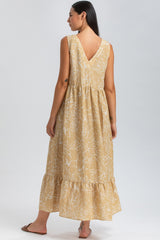 WATERLILY QD51 | Printed Maxi Dress with V-Neck