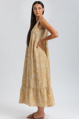 WATERLILY QD51 | Printed Maxi Dress with V-Neck