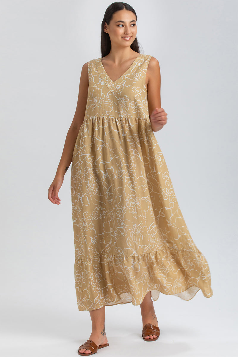 WATERLILY QD51 | Maxi Abito Stampato con Scollo a V