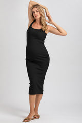 BELLE | Black Ribbed Maternity Fitted Dress