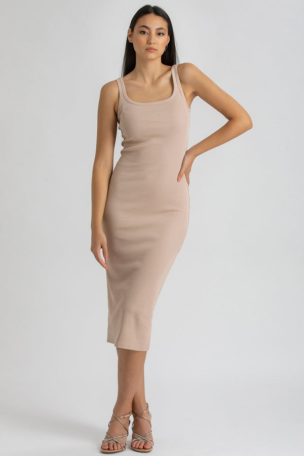 BELLE | Abito a Costine Aderente Beige