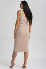 BELLE | Beige Ribbed Fitted Dress