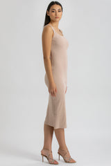 BELLE | Beige Ribbed Fitted Dress