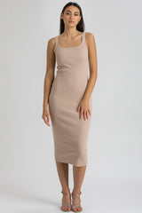 BELLE | Beige Ribbed Fitted Dress
