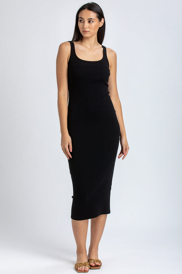 BELLE | Black Ribbed Fitted Dress