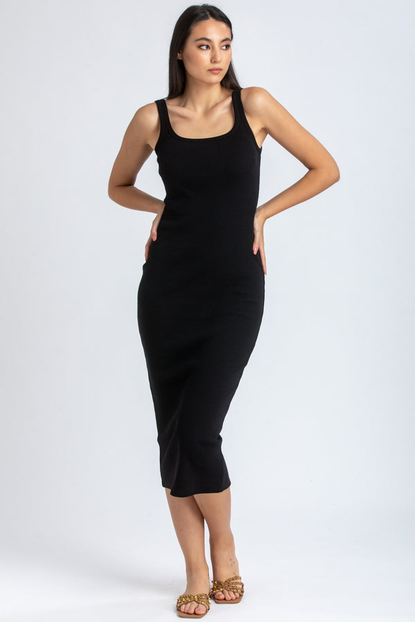 BELLE | Black Ribbed Fitted Dress