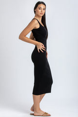 BELLE | Black Ribbed Fitted Dress