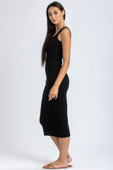 BELLE | Black Ribbed Fitted Dress