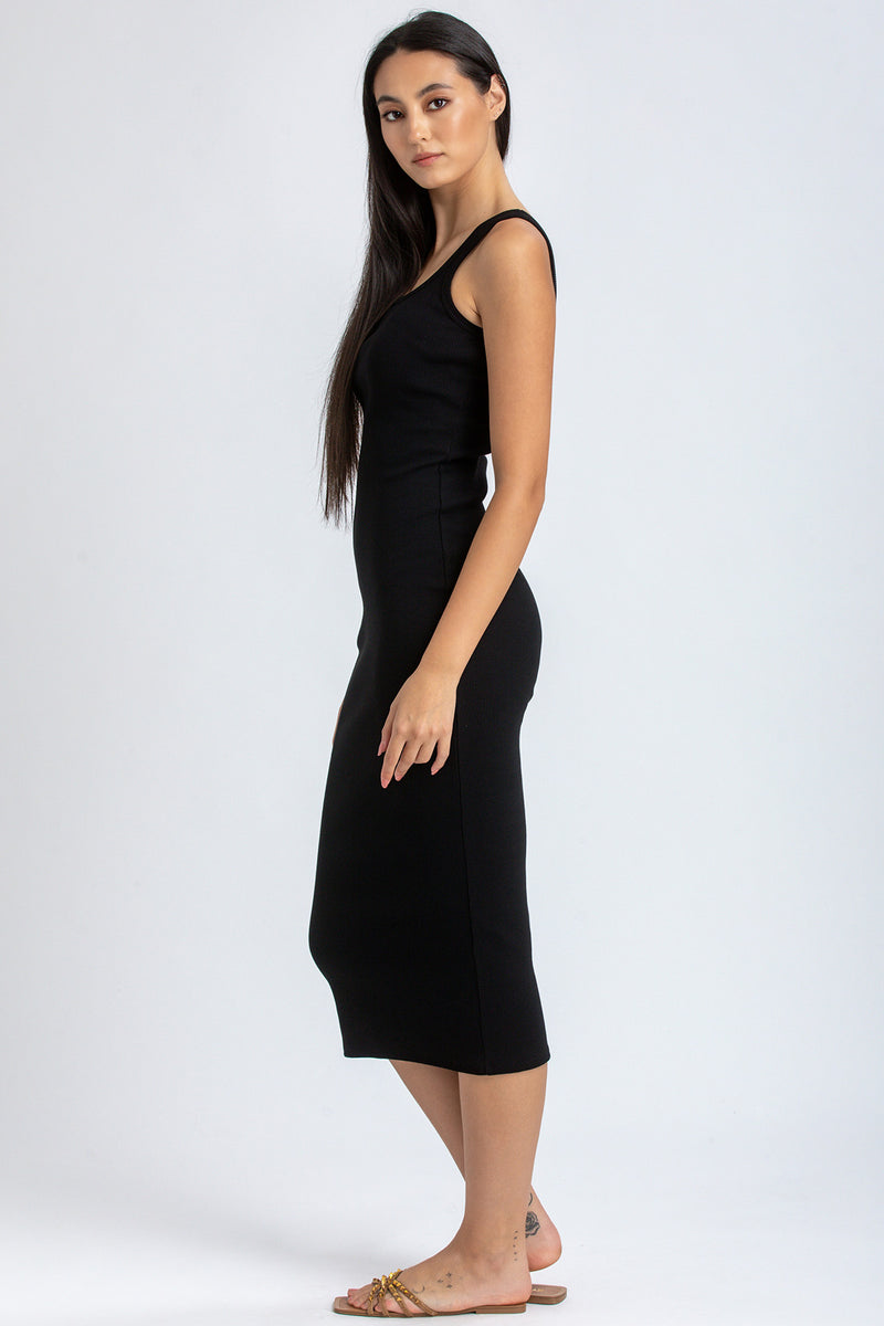 BELLE | Black Ribbed Fitted Dress