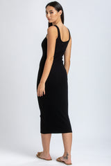 BELLE | Black Ribbed Fitted Dress