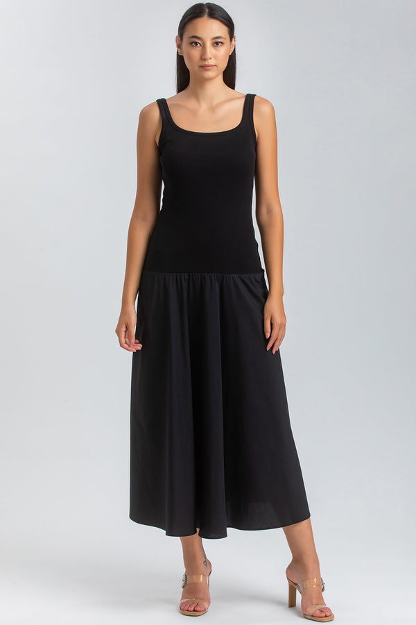 MIRABELLE | Maxi Abito Nero in Jersey e Poplin