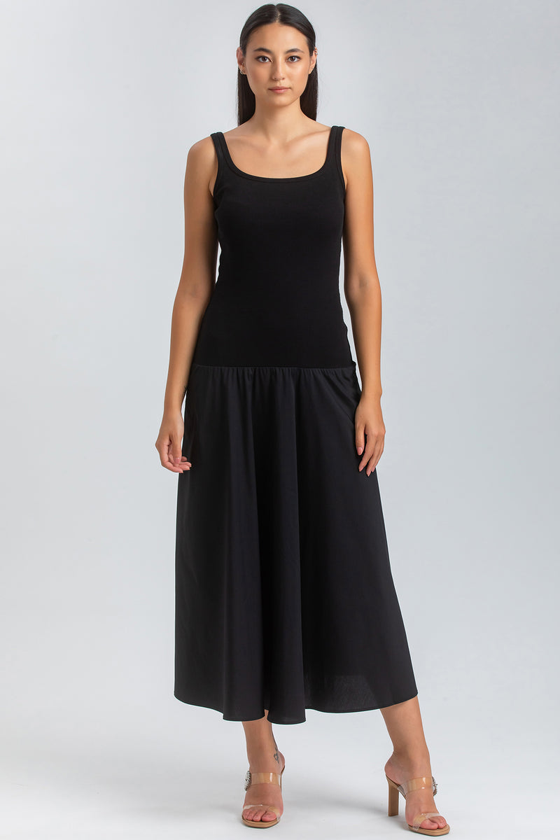 MIRABELLE | Maxi Abito Nero in Jersey e Poplin