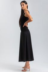MIRABELLE | Maxi Abito Nero in Jersey e Poplin