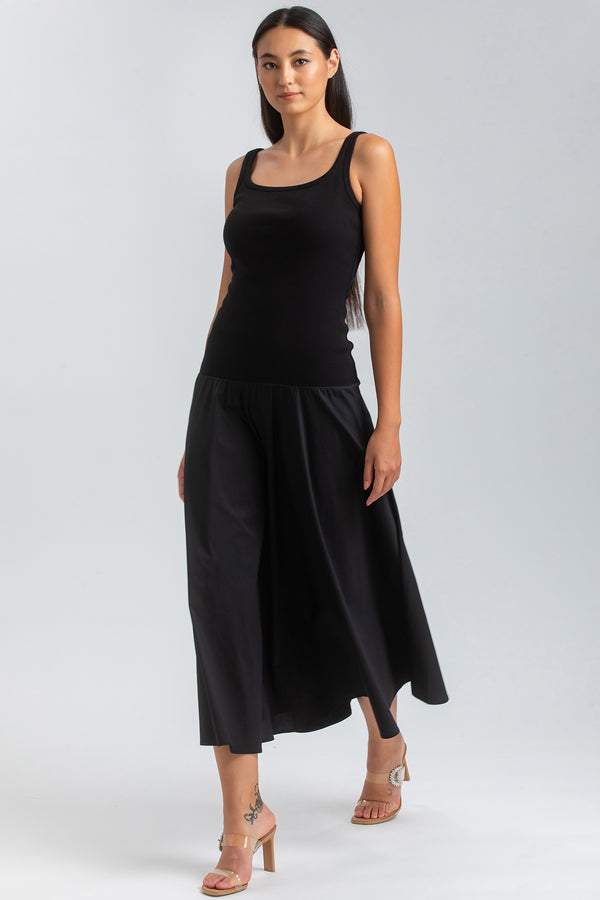 MIRABELLE | Maxi Abito Nero in Jersey e Poplin