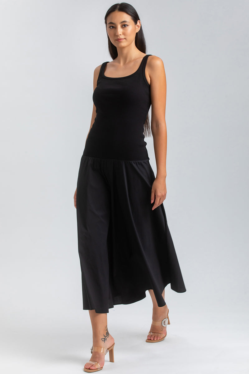 MIRABELLE | Maxi Abito Nero in Jersey e Poplin