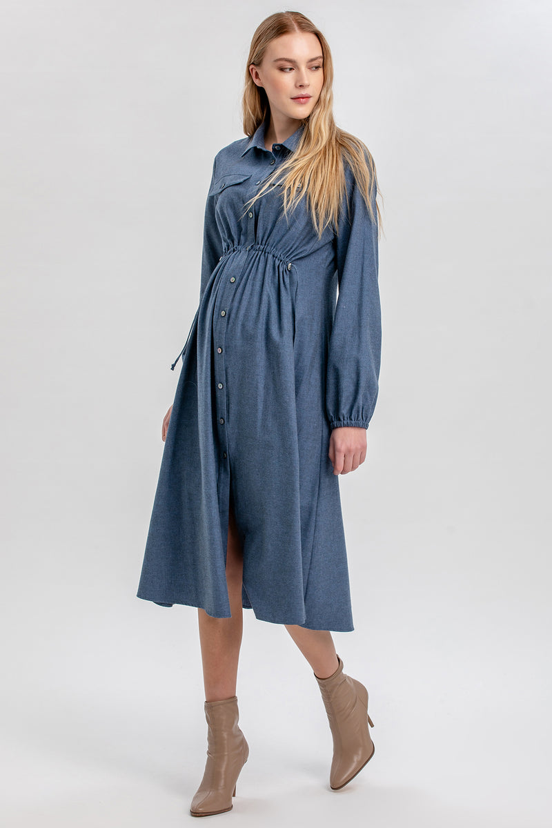 ERICA | Blue Maternity Shirt Dress