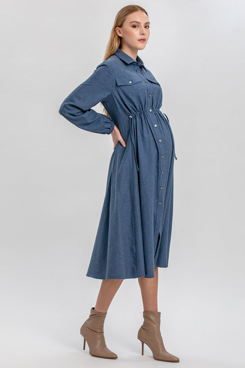 ERICA | Blue Maternity Shirt Dress