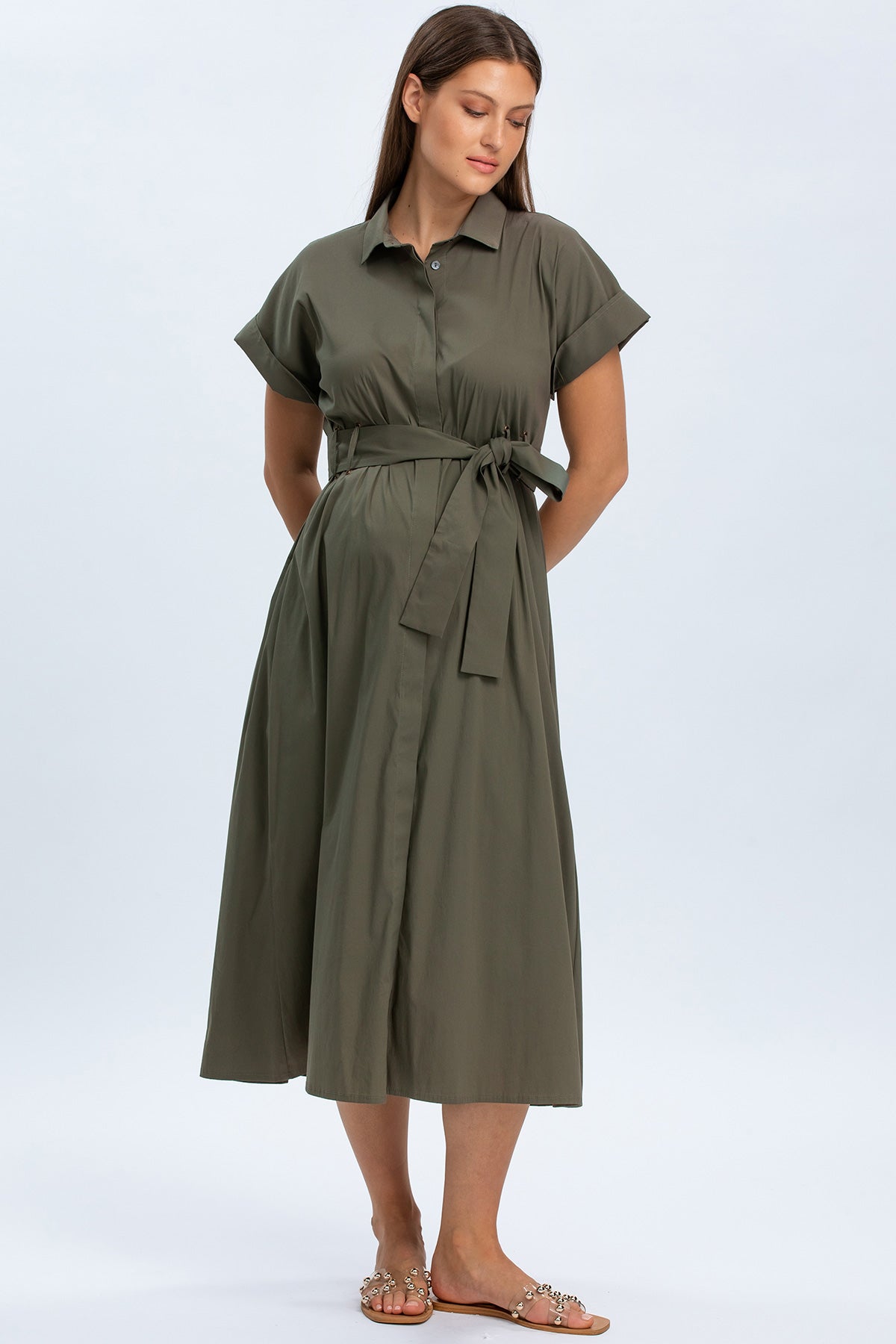 ASIA | Abito Premaman Midi  in Cotone Verde