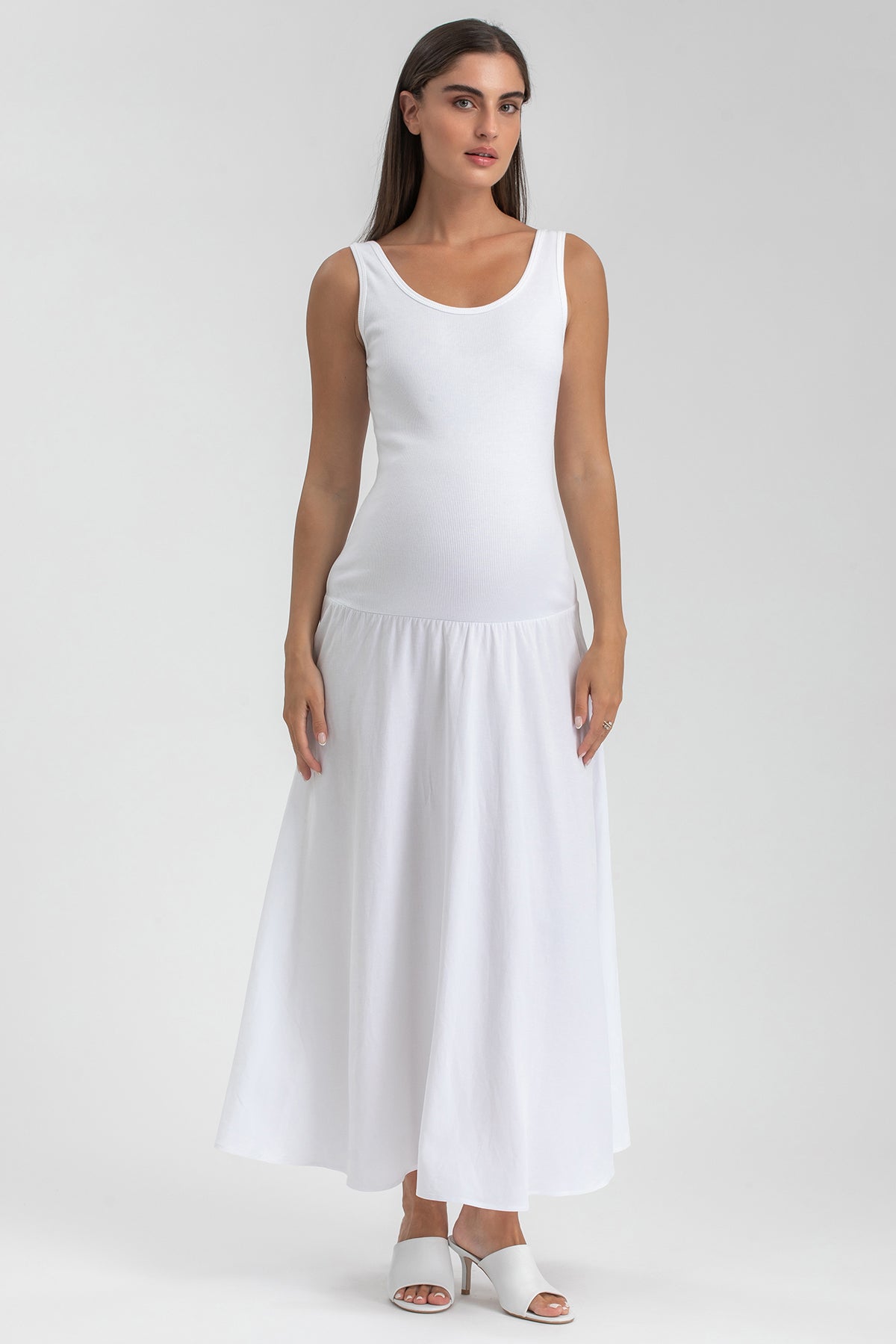 TIANA | Abito Premaman Smanicato in Morbido Bambù Bianco