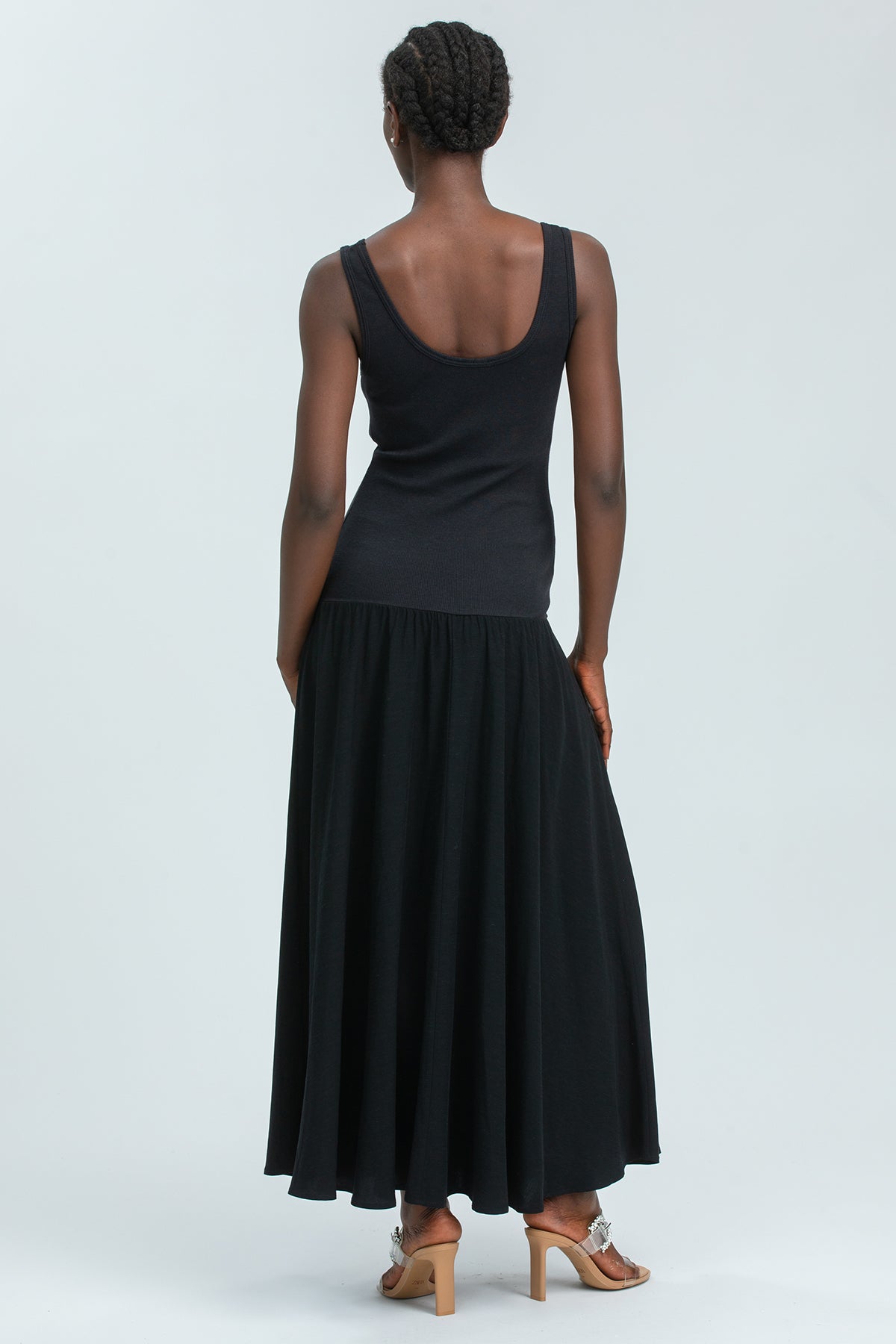 TIANA | Black Sleeveless Maternity Dress in Soft Bamboo Jersey