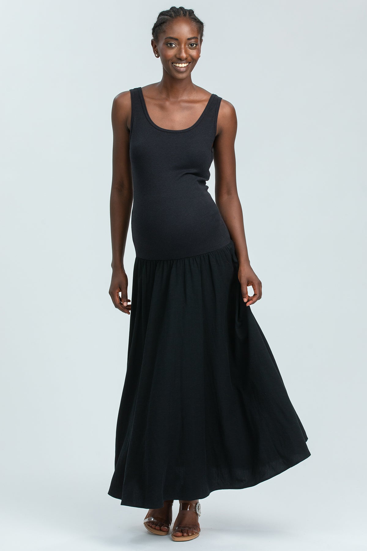 TIANA | Black Sleeveless Maternity Dress in Soft Bamboo Jersey