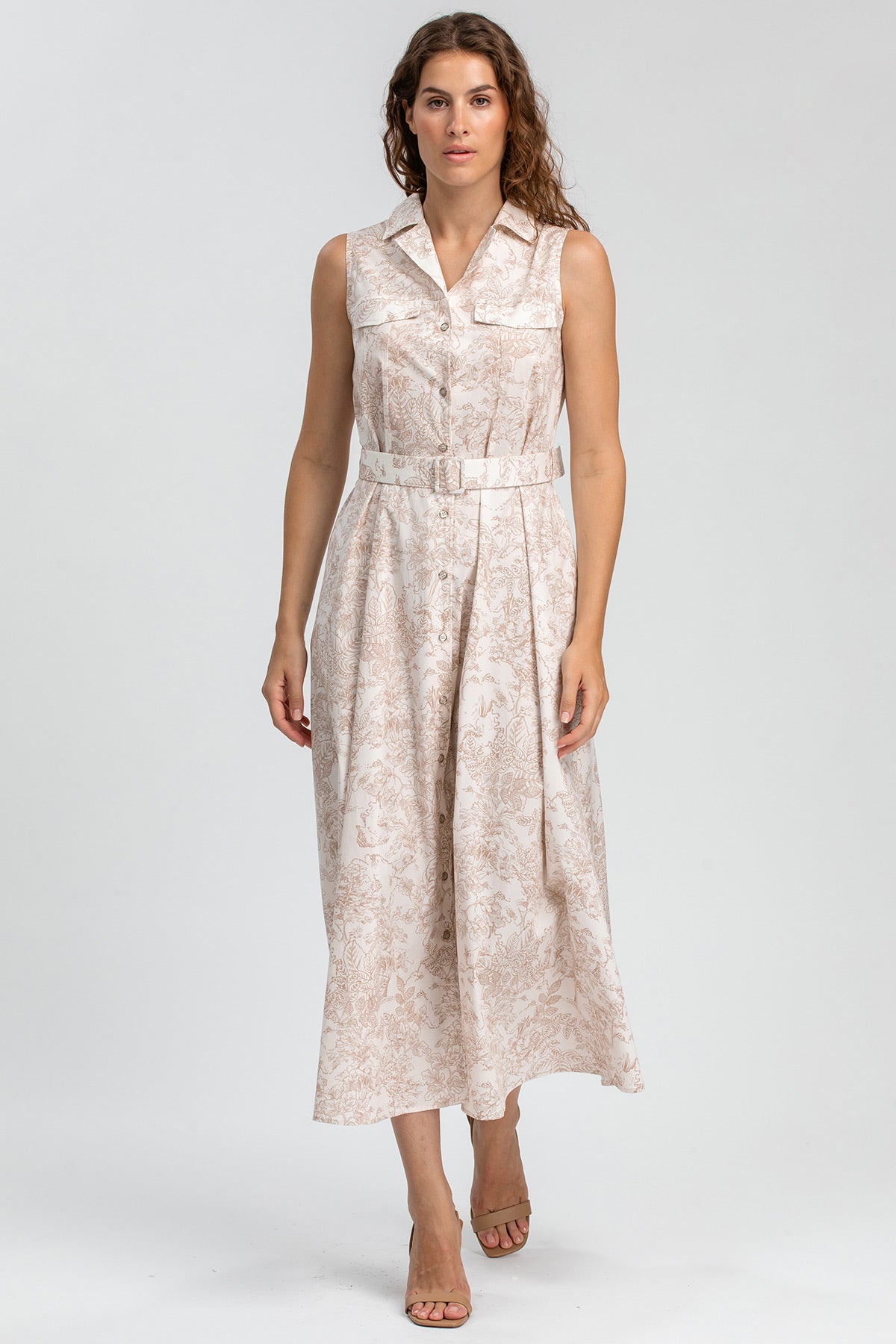 AURORA QE31 | Sleeveless Maxi Dress in Printed Cotton