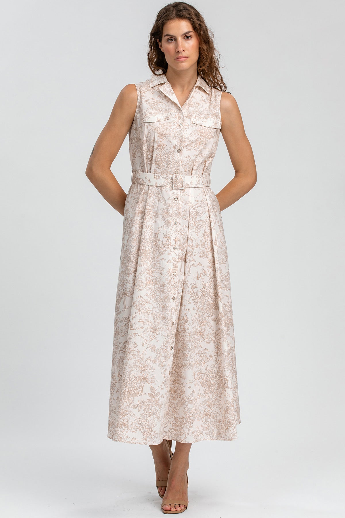 AURORA QE31 | Maxi Abito Smanicato in Cotone Stampato