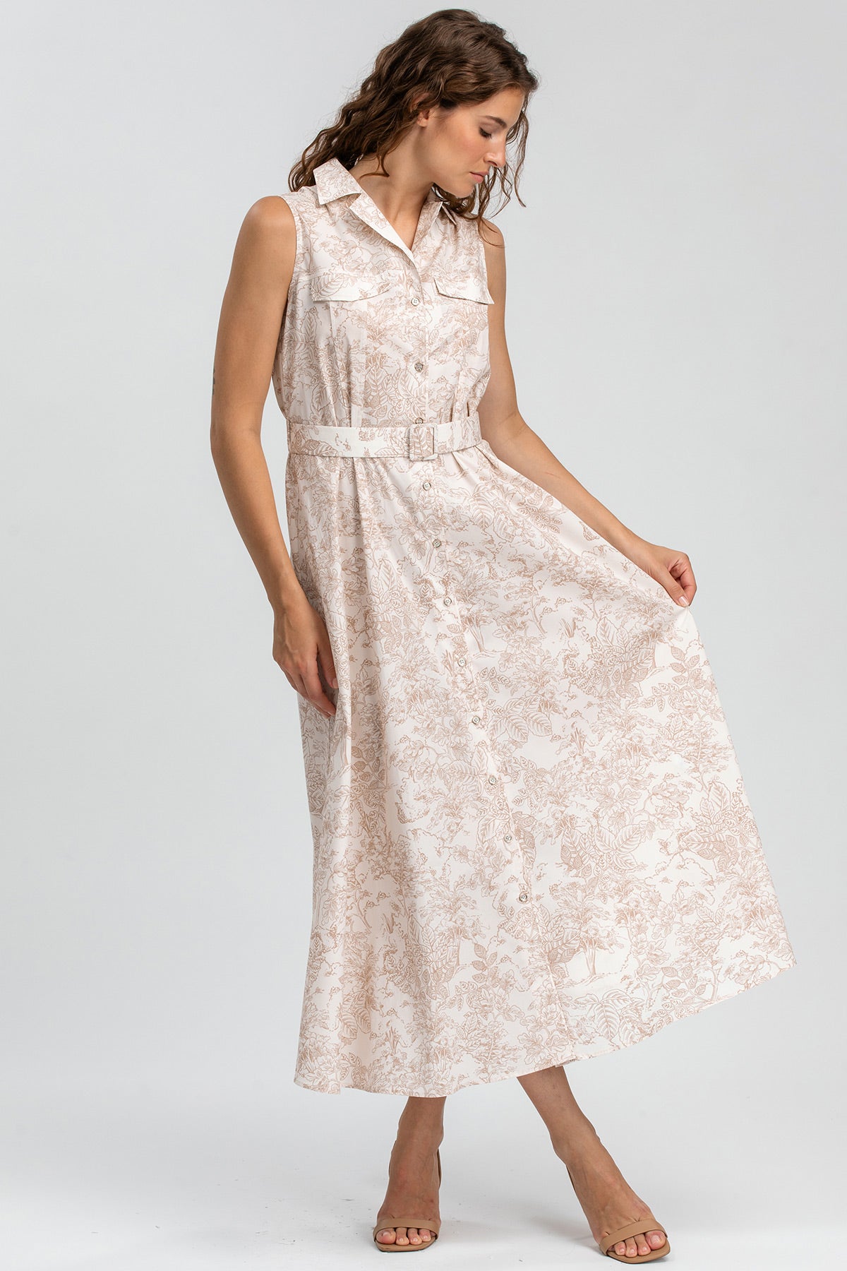 AURORA QE31 | Sleeveless Maxi Dress in Printed Cotton