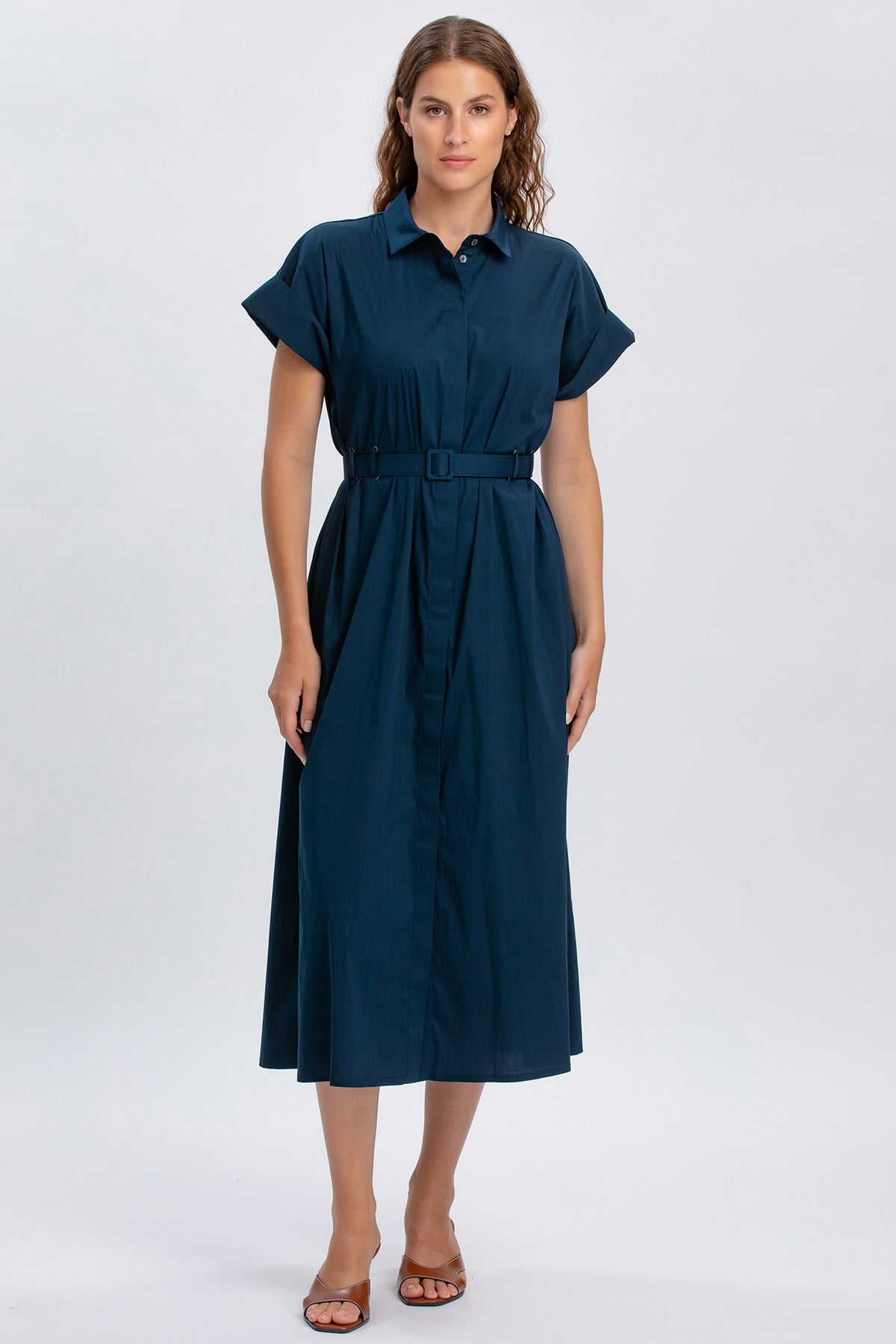 ASIA | Abito Midi in Cotone Blu Scuro