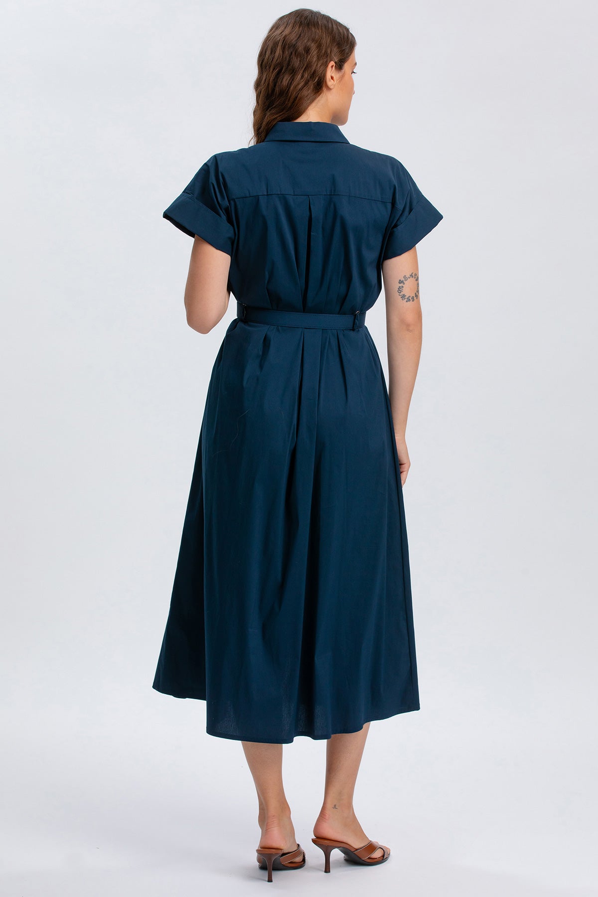 ASIA | Navy Blue Midi Dress in Cotton
