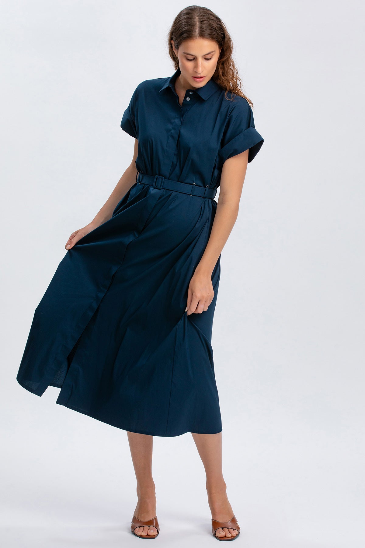 ASIA | Navy Blue Midi Dress in Cotton