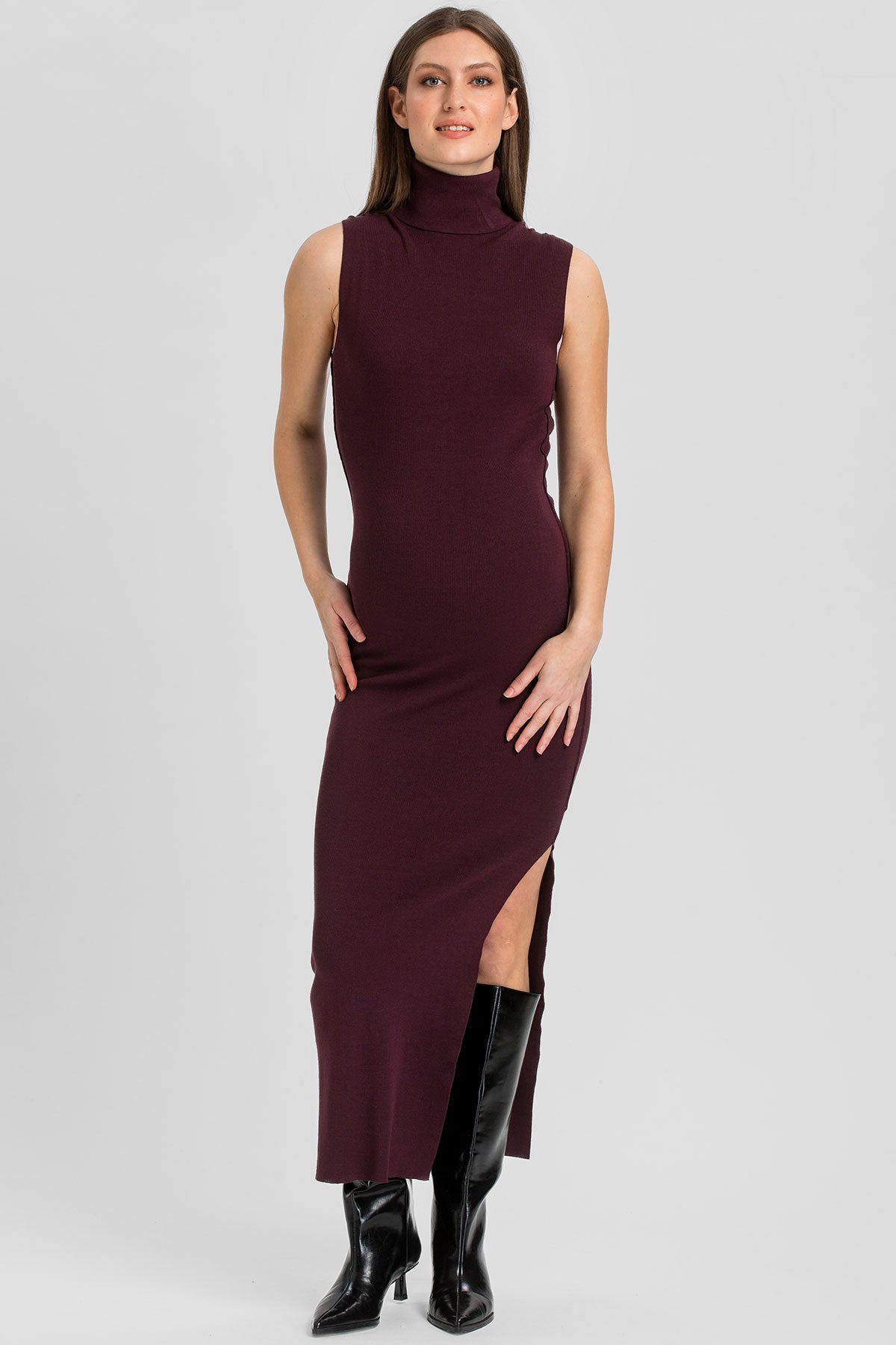 Maxi Abito Premaman Bordeaux con Spacco Laterale