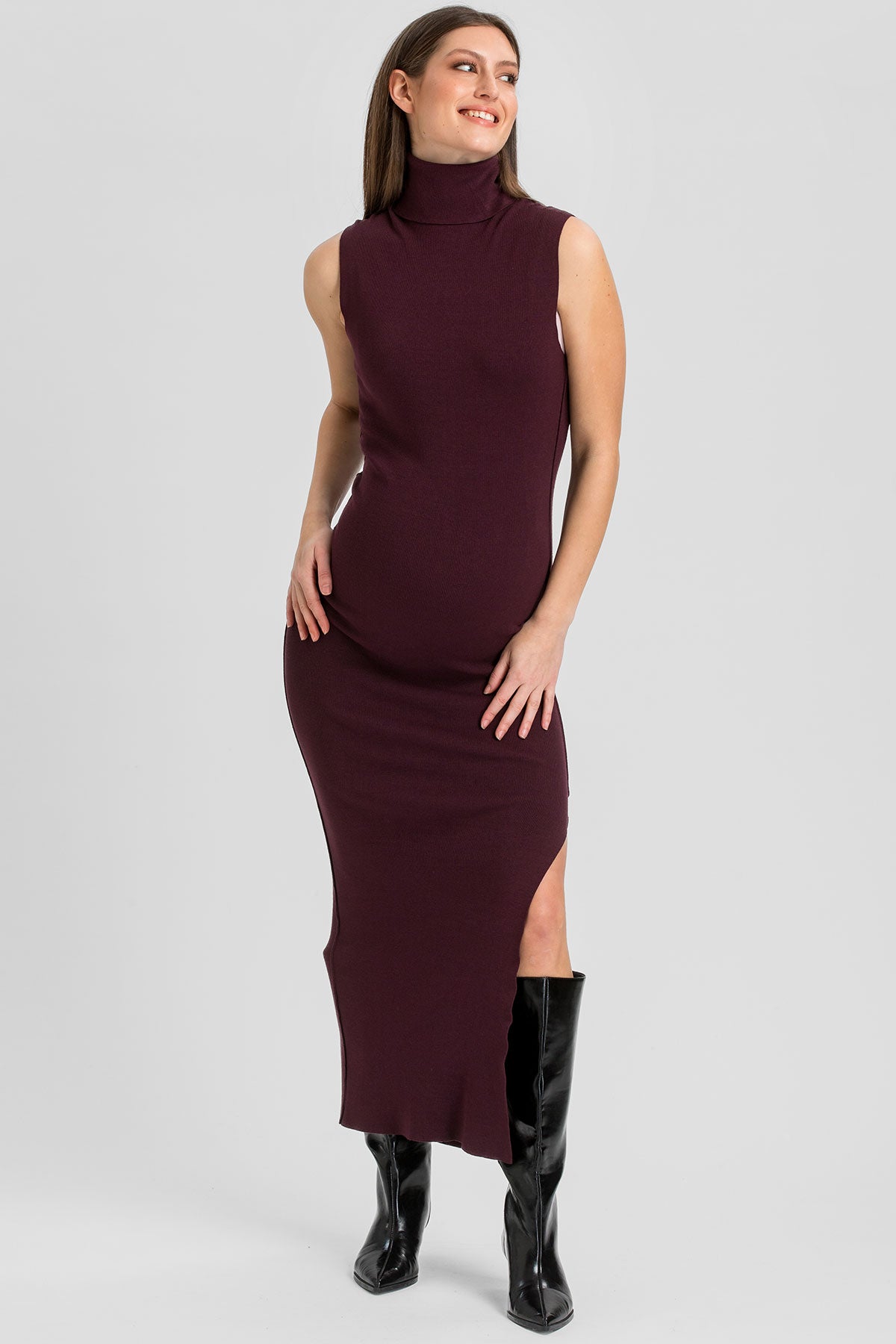 Maxi Abito Premaman Bordeaux con Spacco Laterale