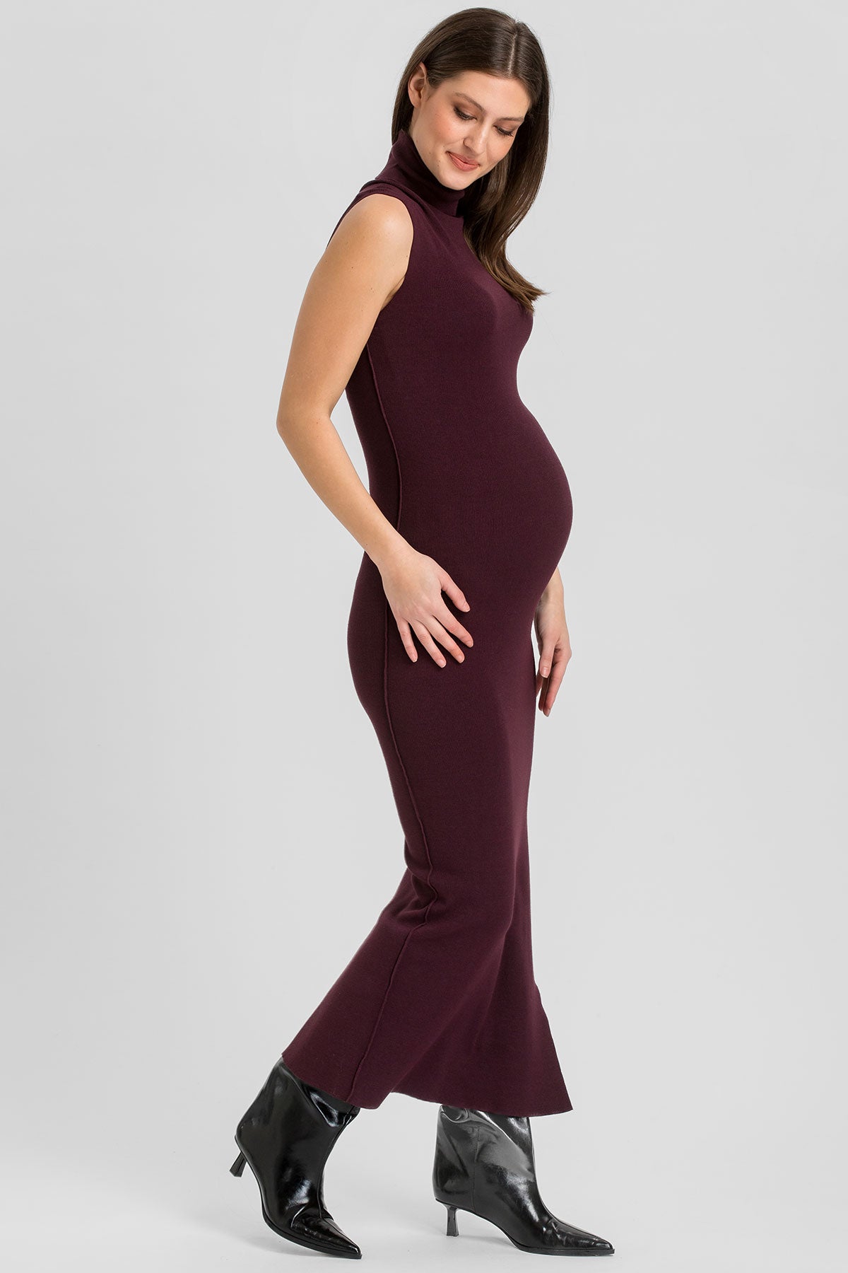 Maxi Abito Premaman Bordeaux con Spacco Laterale