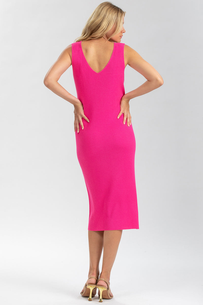ALLISON | Pink Fitted Dress with V-Neck