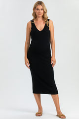 ALLISON | Black Fitted Maternity Dress with V-Neck