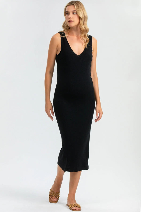 ALLISON | Black Fitted Maternity Dress with V-Neck