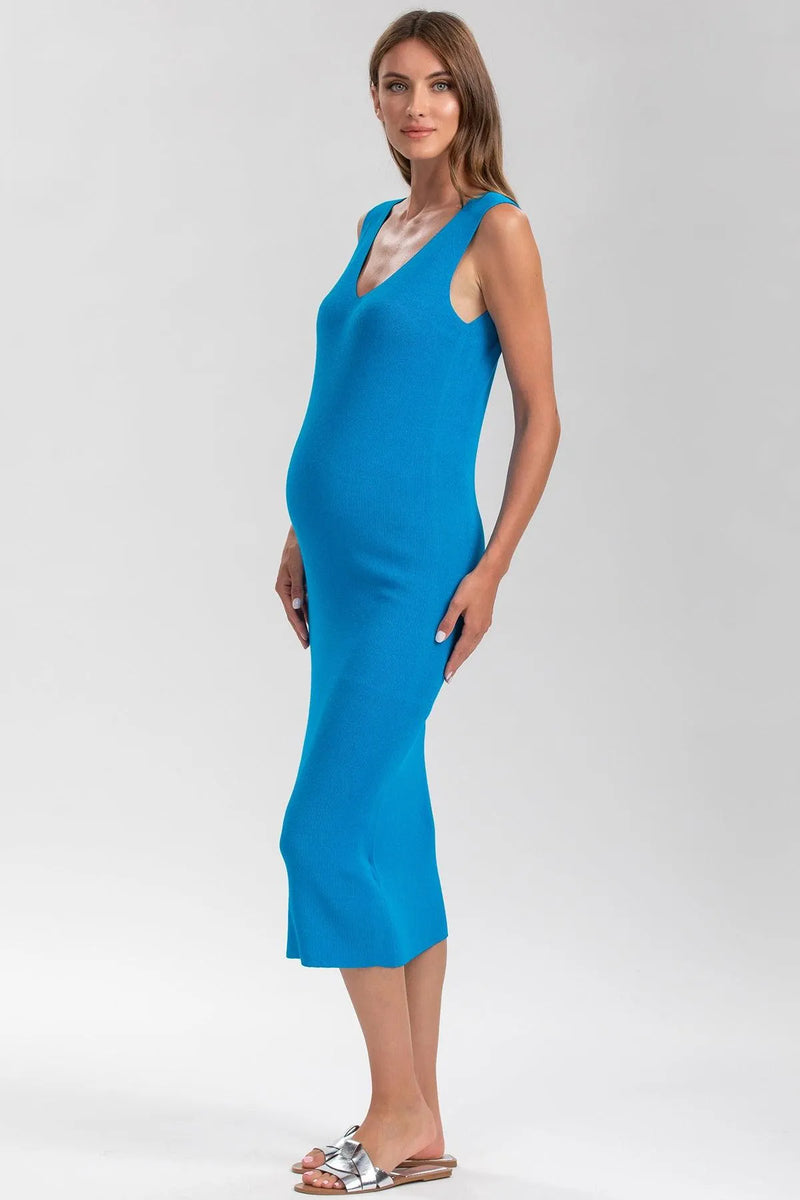 ALLISON | Blue Fitted Maternity Dress with V-Neck