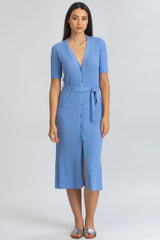 CALENDULA | Sky Blue Fitted Maternity Dress with V-Neckline
