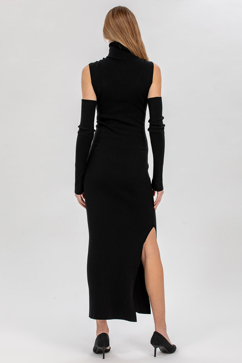 DIVA | Black Fitted Maternity Dress with Turtleneck and Side Slit