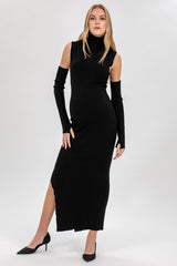 DIVA | Black Fitted Maternity Dress with Turtleneck and Side Slit