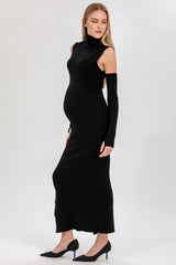 DIVA | Black Fitted Maternity Dress with Turtleneck and Side Slit