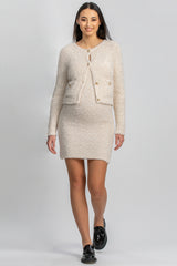 VERBIER | Slim-Fit Strapless Maternity Dress in White Bouclé Knit