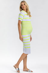 EMANUELLE | Grey and Lime Striped Fitted Maternity Dress