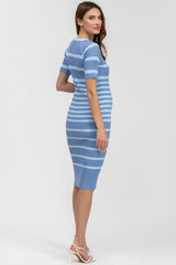 EMANUELLE | Blue Striped Fitted Maternity Dress